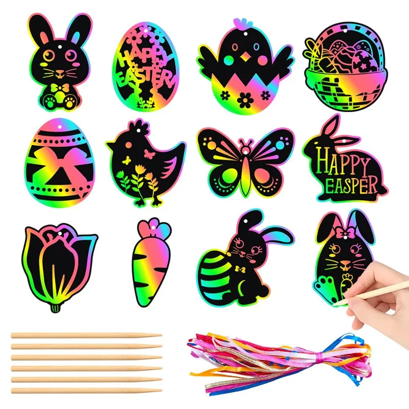Papercraft Supply Ribbon - Scratch Paper Cards with Wooden Stylus&