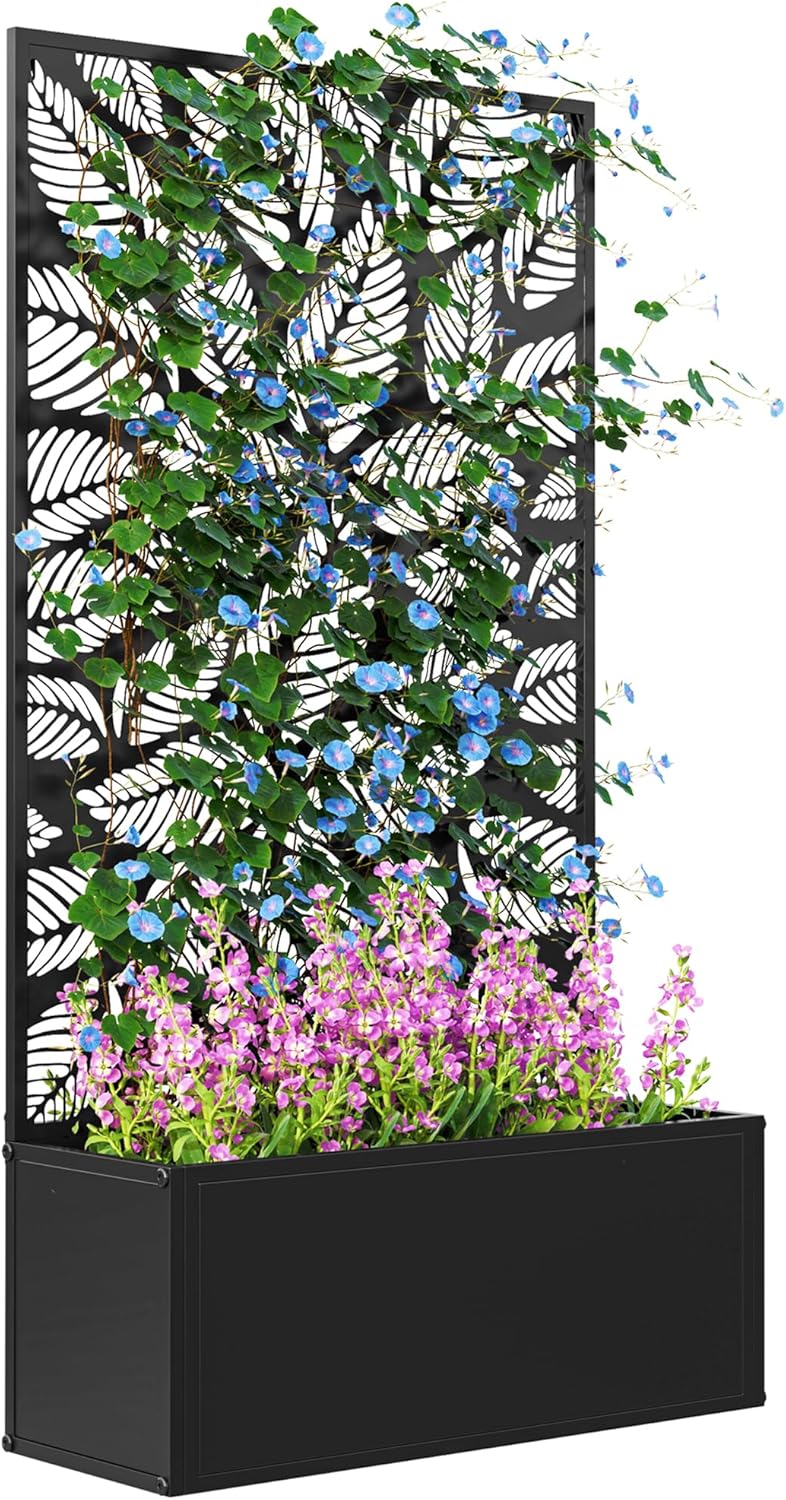 Flower Wall Panel - Metal Raised Garden Bed with Trellis
