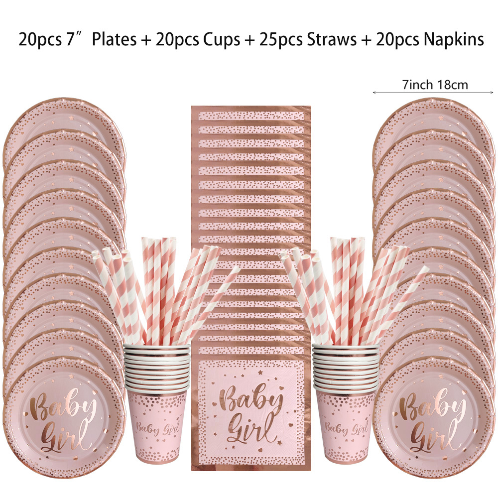 Paper Straw Color - Rose Gold Party Disposable Tableware Set