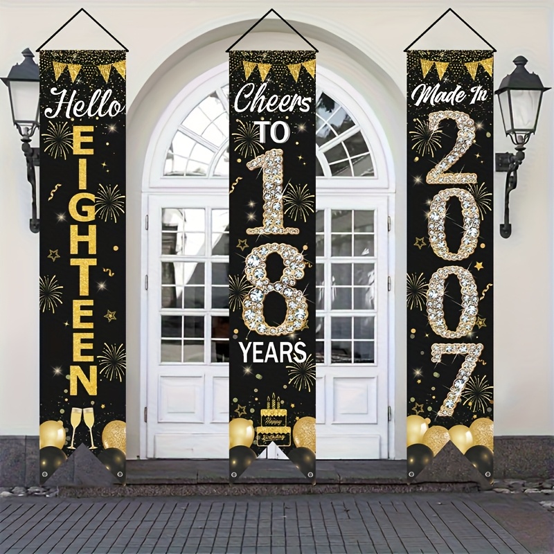 2D 3Pcs 18th Birthday Door Ban - огляд і ціна Party Banner Gold
