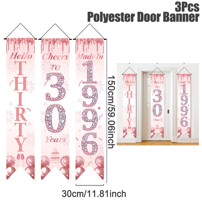 2D Flat 3Pcs Pink Gold 30th Bi - огляд і ціна Party Banner Gold