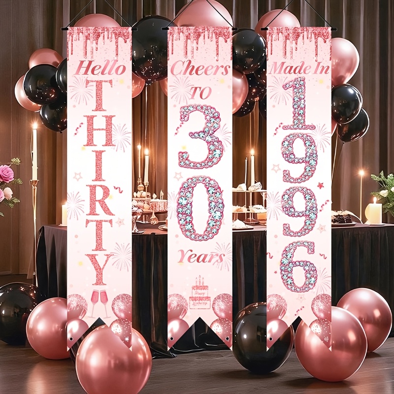 2D Flat 3Pcs Pink Gold 30th Bi - огляд і ціна Party Banner Gold
